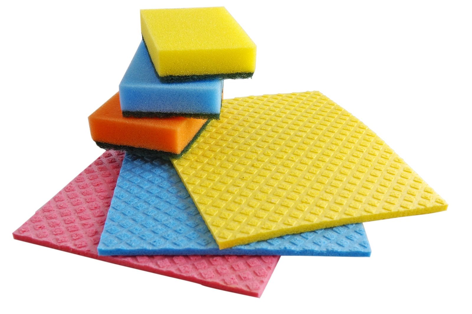 Colorful kitchen sponges and cellulose dishcloths