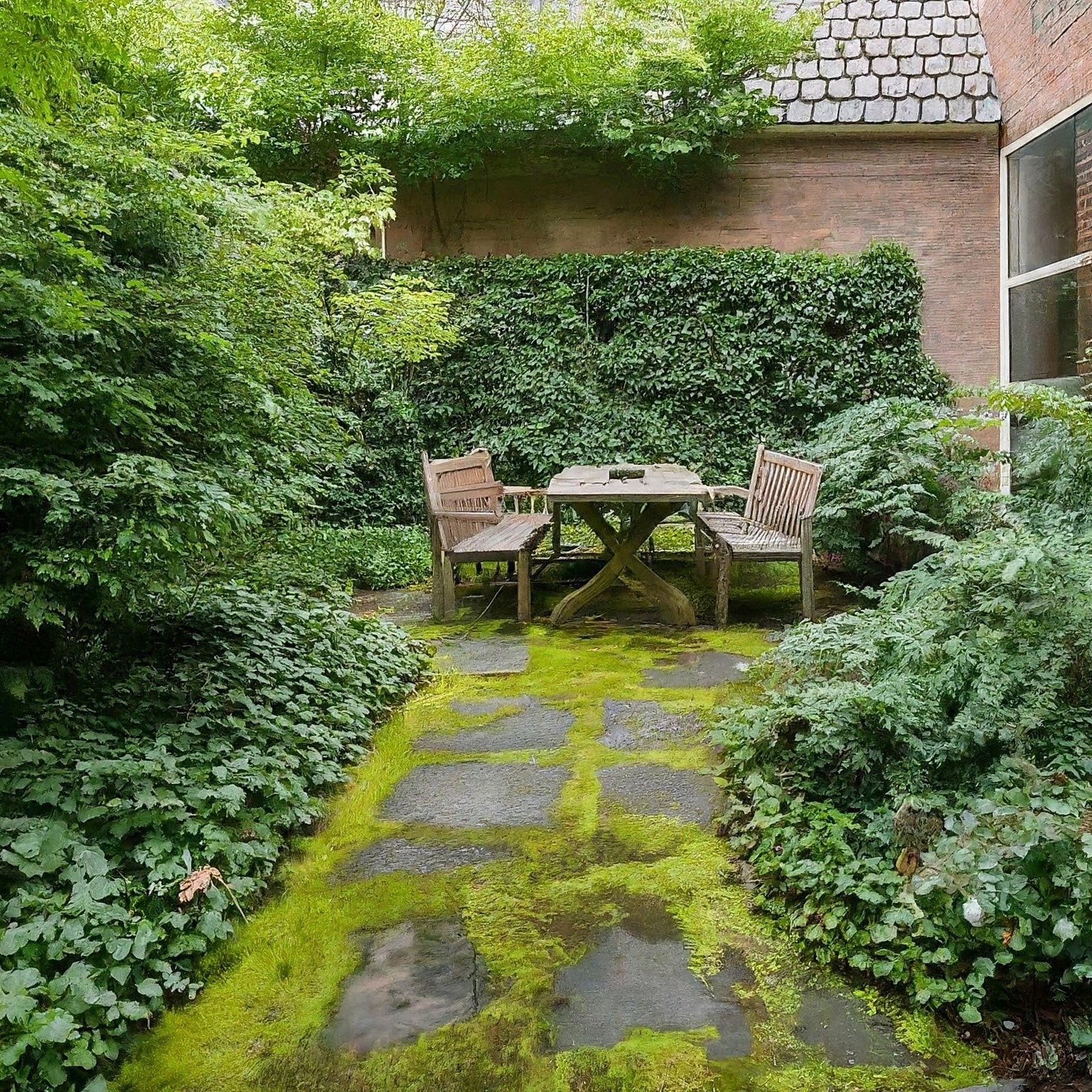 Patio with moss. Image by Gemini