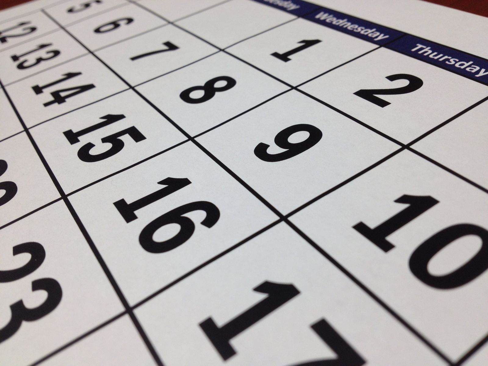 Close-up of a wall calendar